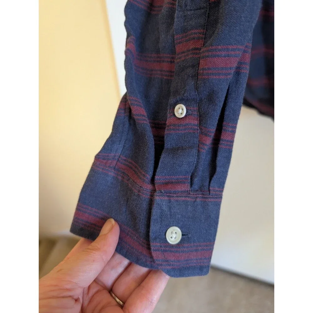 J.Crew Button Down Plaid Slim Fit Dress Shirt L Navy Blue Flannel Office Work
